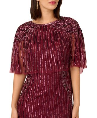 Women's Cape Sleeve Beaded Maxi Dress