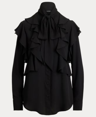 Women's Ruffle Detail Tie-Neck Blouse