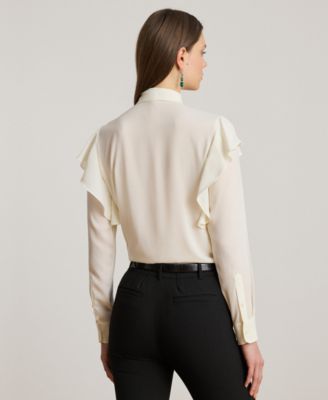 Women's Ruffle Detail Tie-Neck Blouse