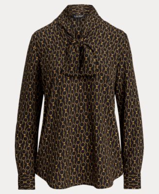 Women's Chain-Print Tie-Neck Blouse