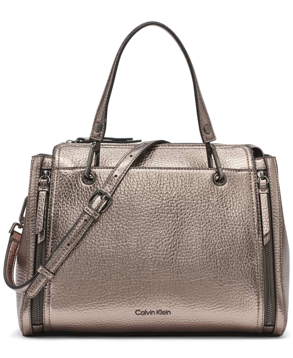 Calvin Klein Women's Garnet Metallic Satchel Bag In Gray
