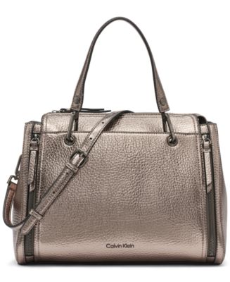 Calvin Klein Garnet Triple Compartment Top Zipper Metallic Satchel - Macy's 