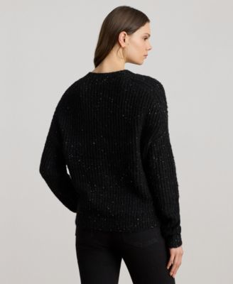 Women's Sequined Rib-Knit V-Neck Sweater