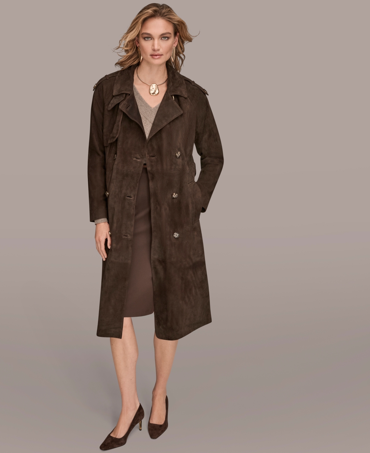 Donna Karan Women's Double Breasted Belted Trench Coat In Brown