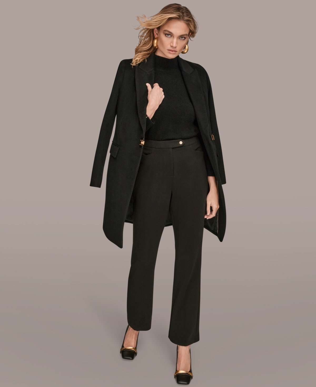 Donna Karan Women's Buttoned Notch Collared Coat In Black