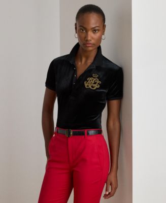 Lauren Ralph Lauren Women's Beaded-Logo Stretch Polo Shirt - Macy's