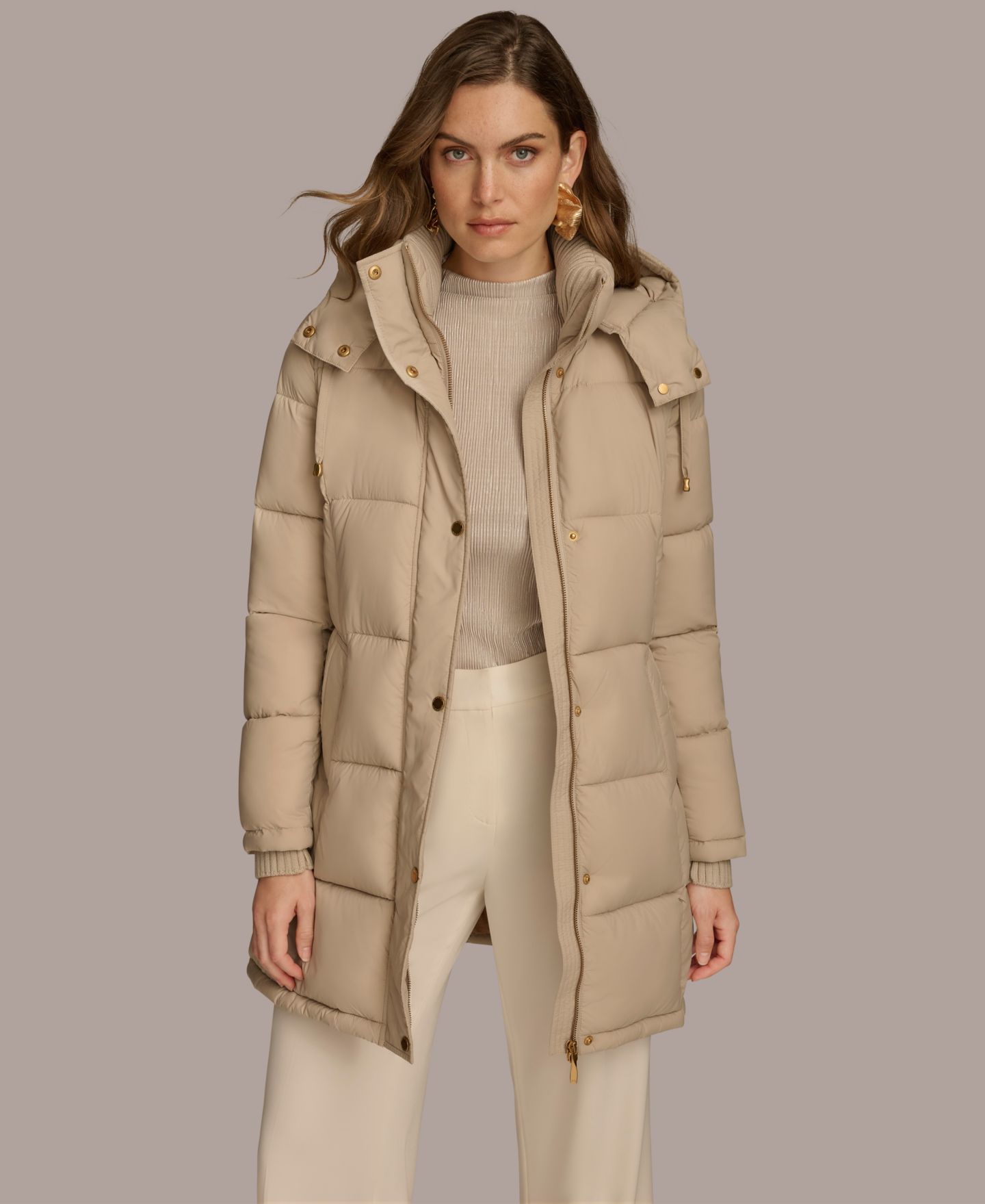 Женская куртка Donna Karan New York Hooded Puffer, цвет: Тёмный серо-коричневый — фото 4
