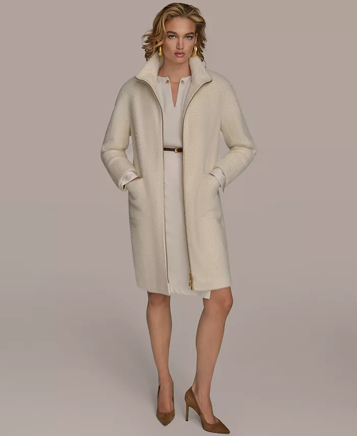 Women's Zip Front High Collared Coat - thumbnail 4