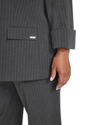 Plus Size Pinstripe Long Sleeve Blazer