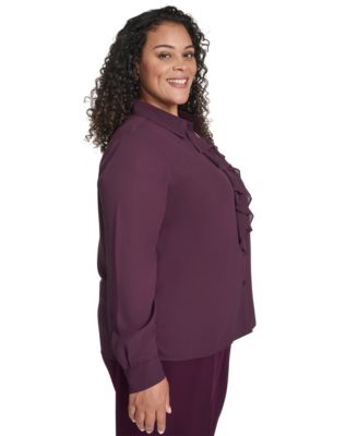 Plus Size Long Sleeve Ruffle Front Top