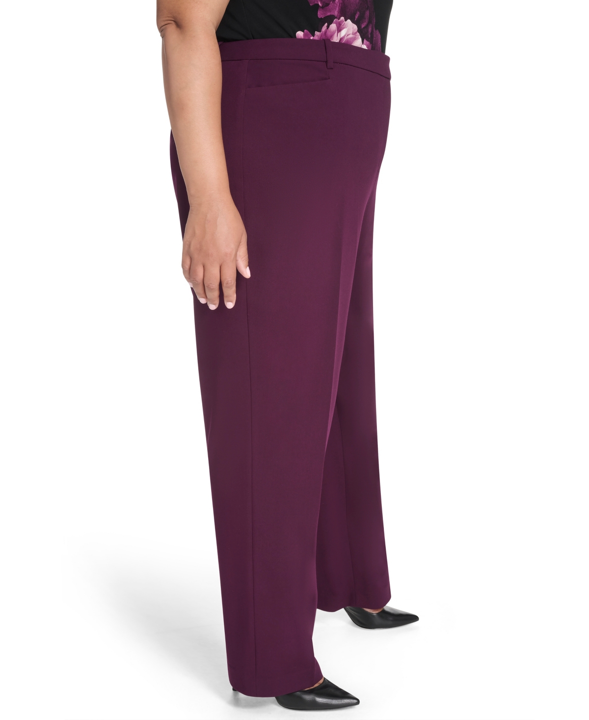 Calvin Klein Plus Size High Rise Modern Fit Pants In Burgundy
