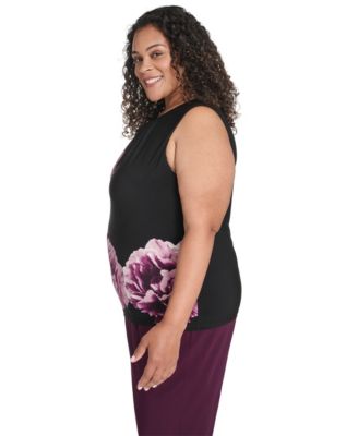 Plus Size Printed Pleat Detail Sleeveless Top