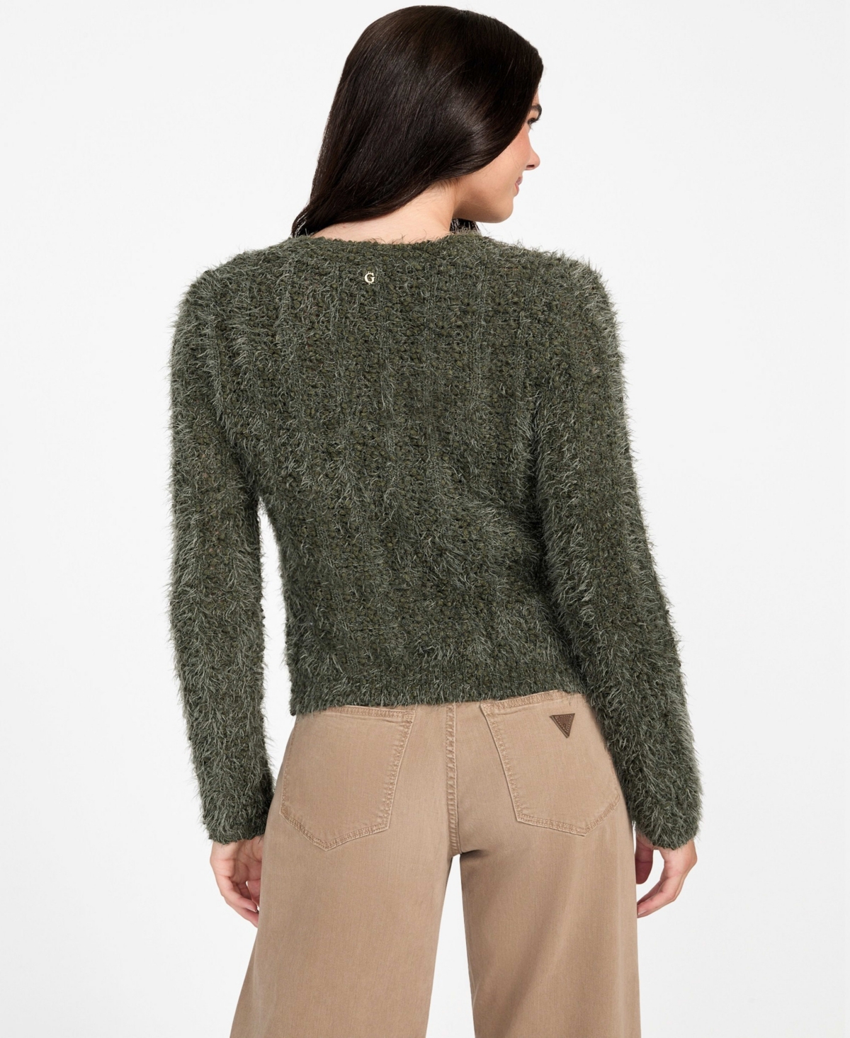 Guess Women's Bea Open Stitch Long Sleeve Cardigan Sweater In Green