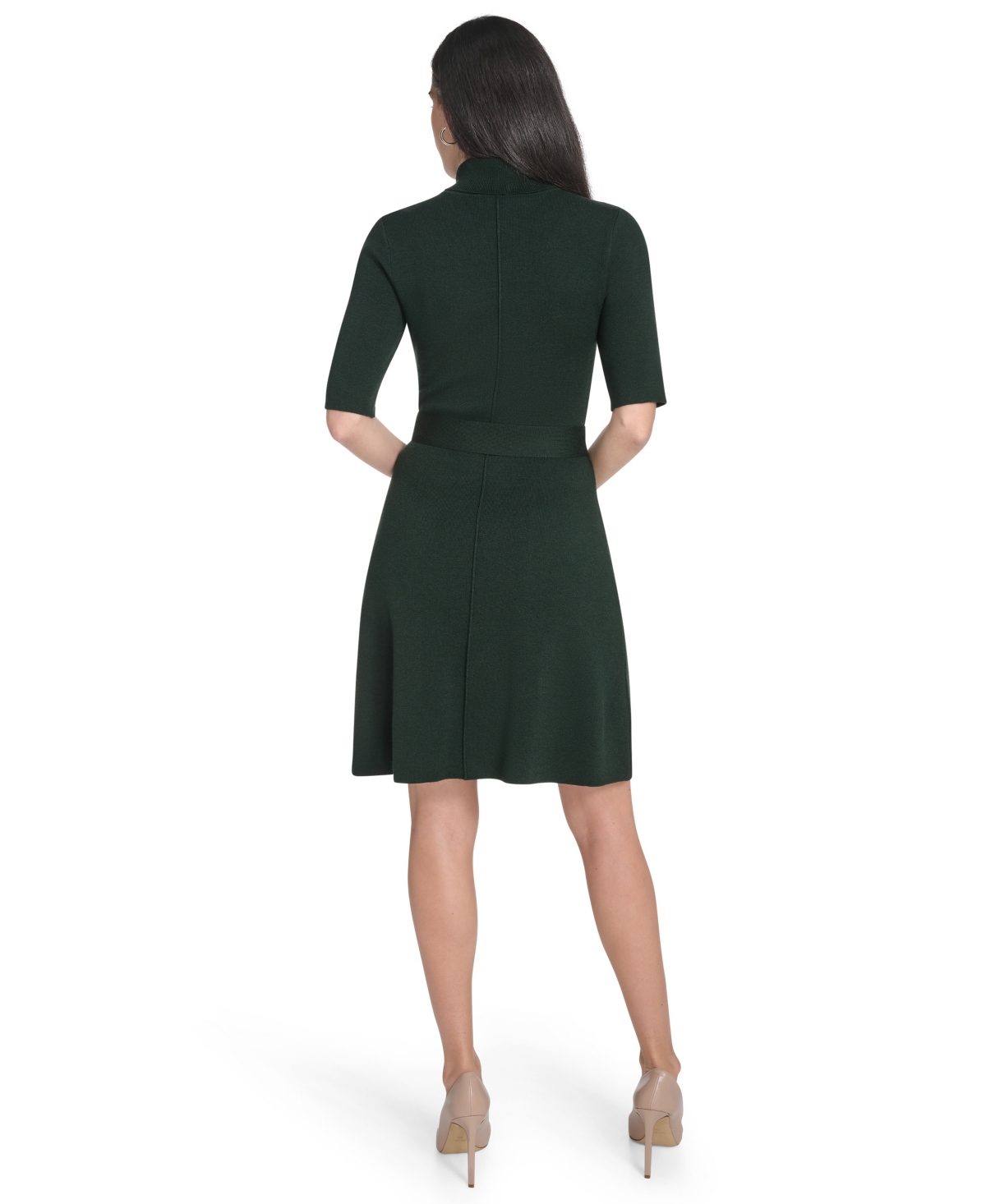 Jessica Howard Women's Turtle Neck Elbow Sleeve Belted Dress In Green