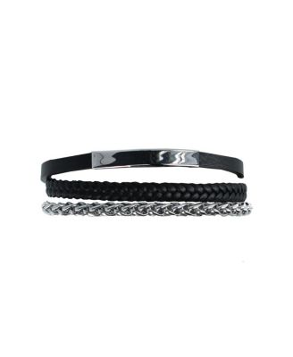 Zaid Metal and Leather Triple Strand Secure Clasp Bracelet