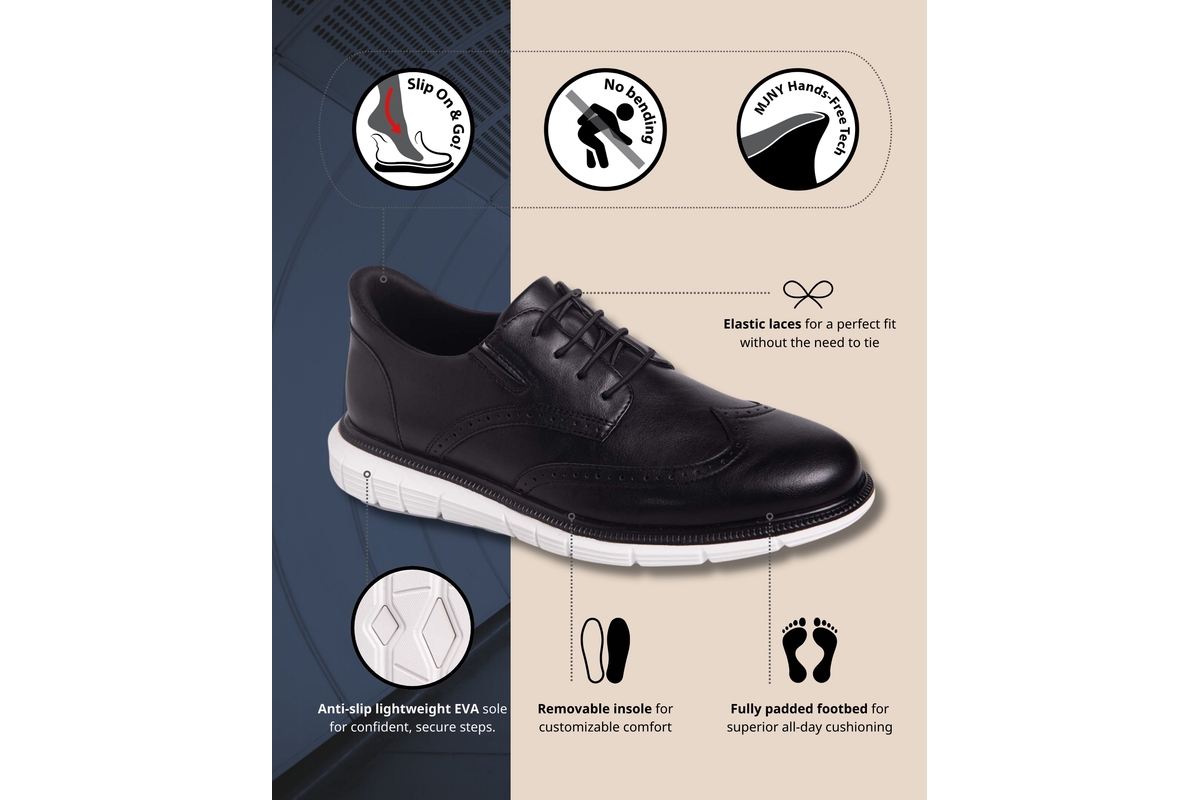 Marc Joseph New York Hill Street Hands-Free Slip On Technology Leather Wingtip Oxfords