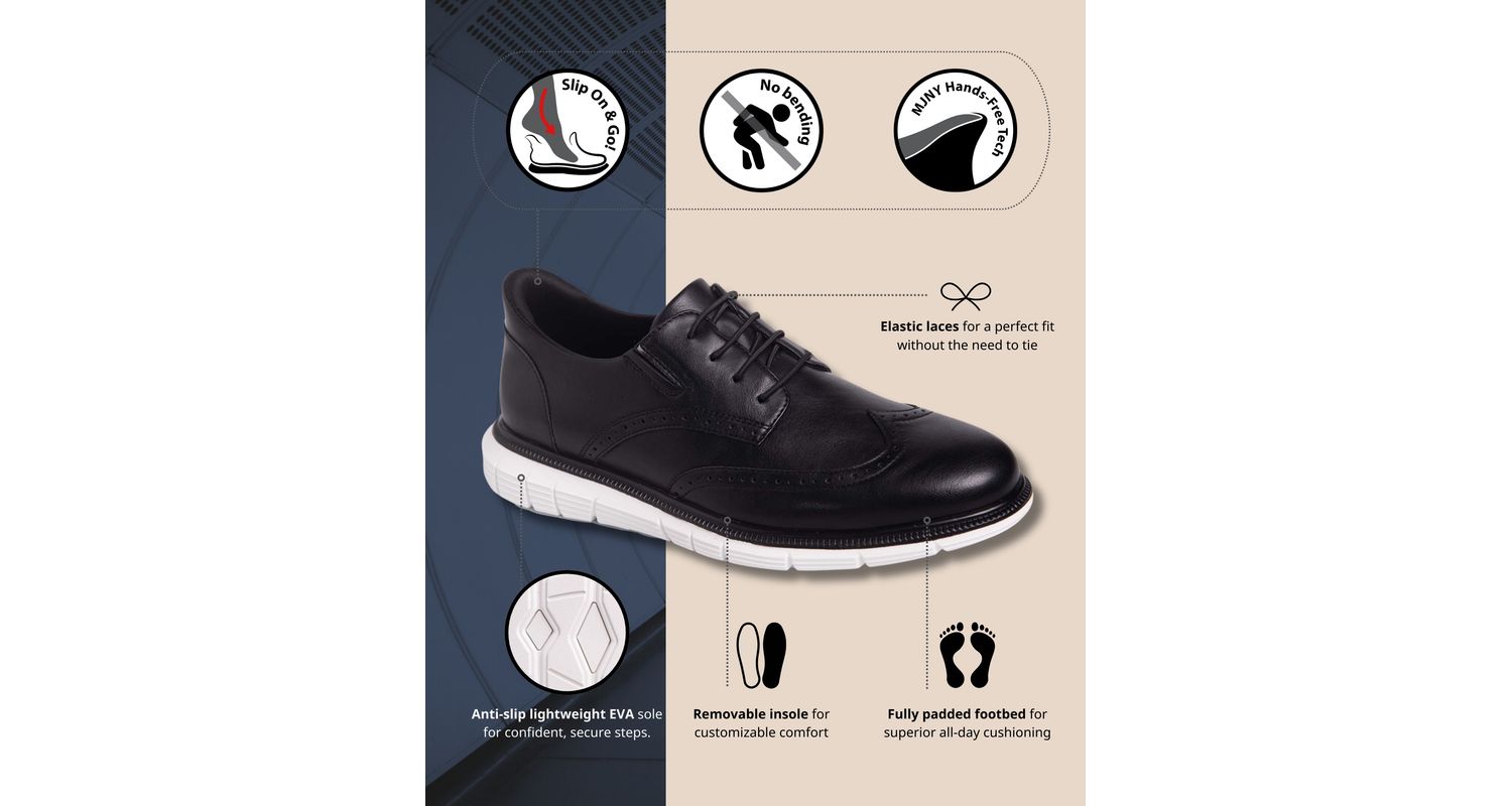Men's Hill Street Hands-Free Slip On Technology Leather Wingtip Oxfords