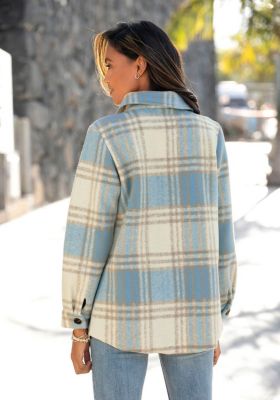 Women's Plaid Shirt Jacket Stylish Button-Up Lightweight Outerwear