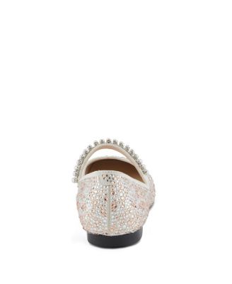 Women's Kailyn Jeweled Slip-On Flats with Crystal-Encrusted Upper, Stretch Strap with Pearls, Cushioned Insole, Slip-Resistant Rubber Outsole