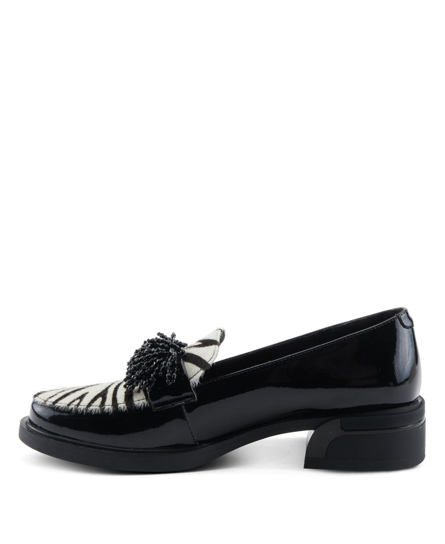 Женские туфли Azura Gogetter-Zeb Loafer Slip-ons with Patent and Zebra Print Upper, Crystal Embellishment, Sculptural Block Heel, and Leather Insole, цвет: Чёрный лаковый разноцветный — фото 4