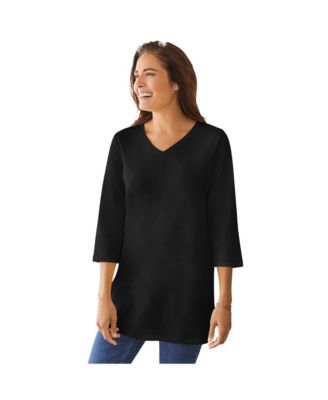 Plus Size Perfect Three-Quarter Sleeve V-Neck Tunic