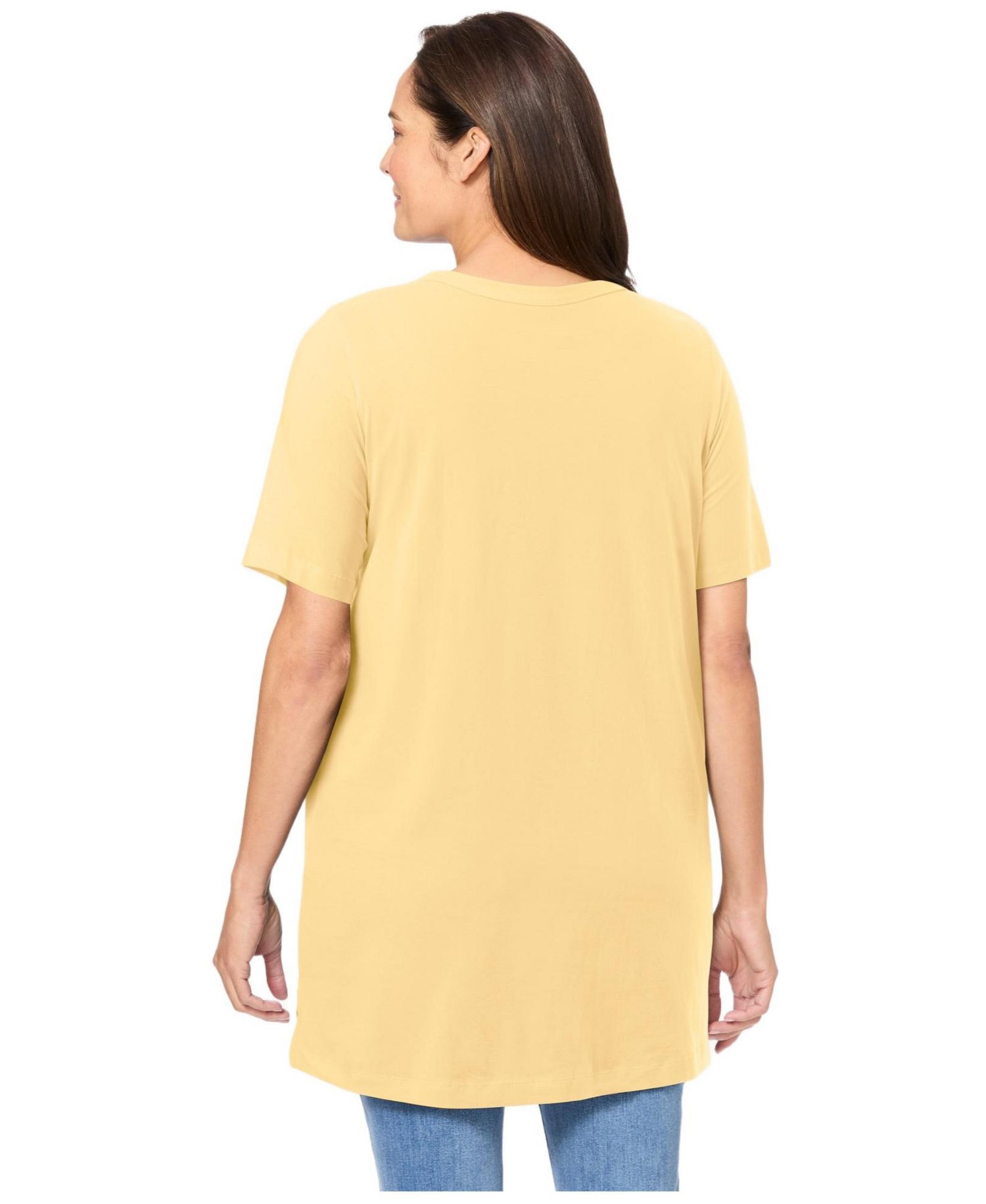Plus Size Perfect Short-Sleeve Shirred V-neck Tunic
