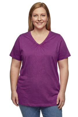 Plus Size Women's Perfect Short-Sleeve Shirred V-Neck Tunic Top