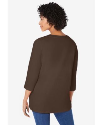 Plus Size Perfect Three-Quarter Sleeve V-Neck Tunic