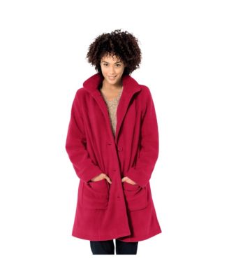 Plus Size Hooded A-Line Fleece Coat