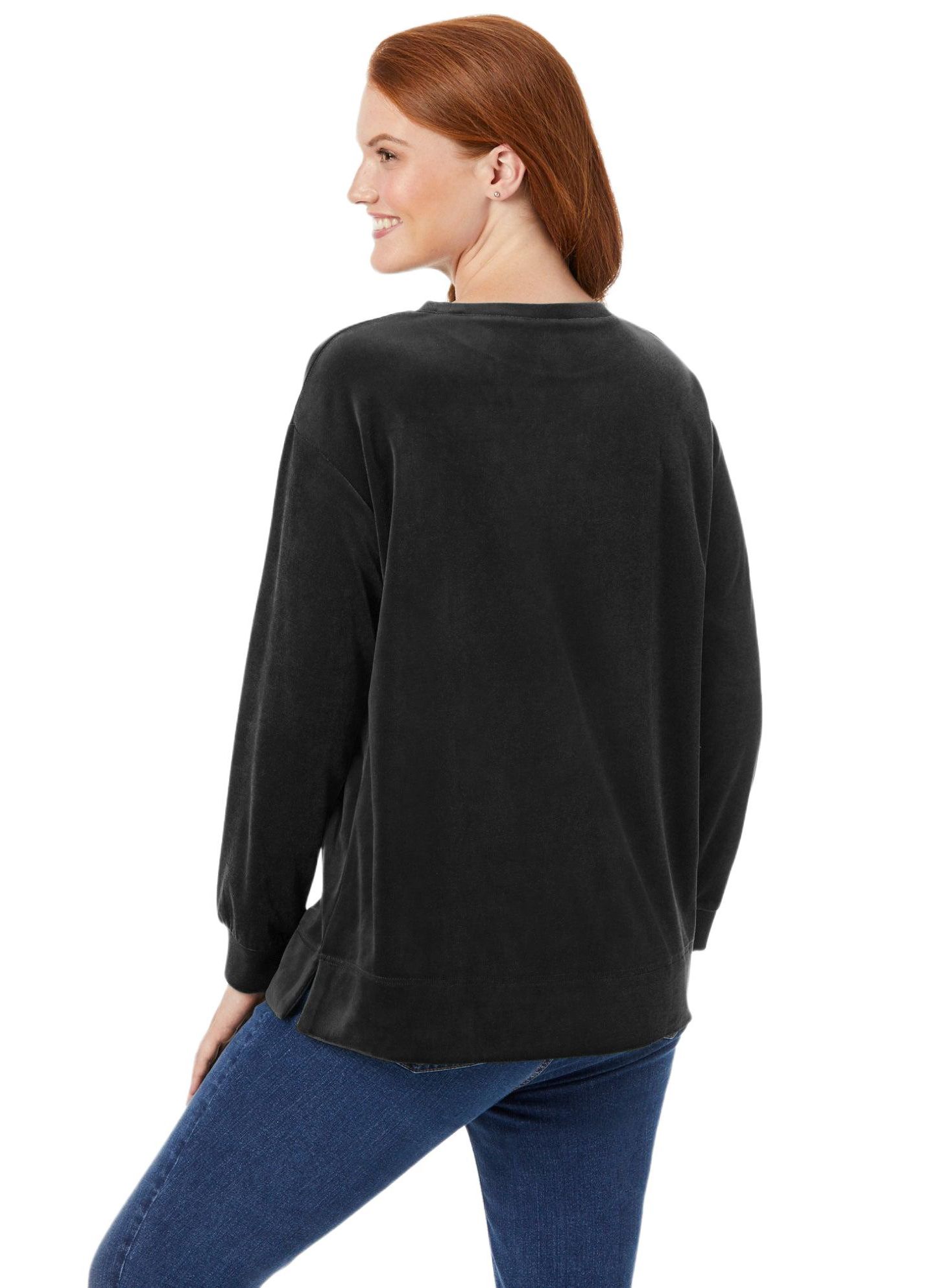 Женская толстовка Woman Within Within Plush Velour Tunic, цвет: Чёрный — фото 2