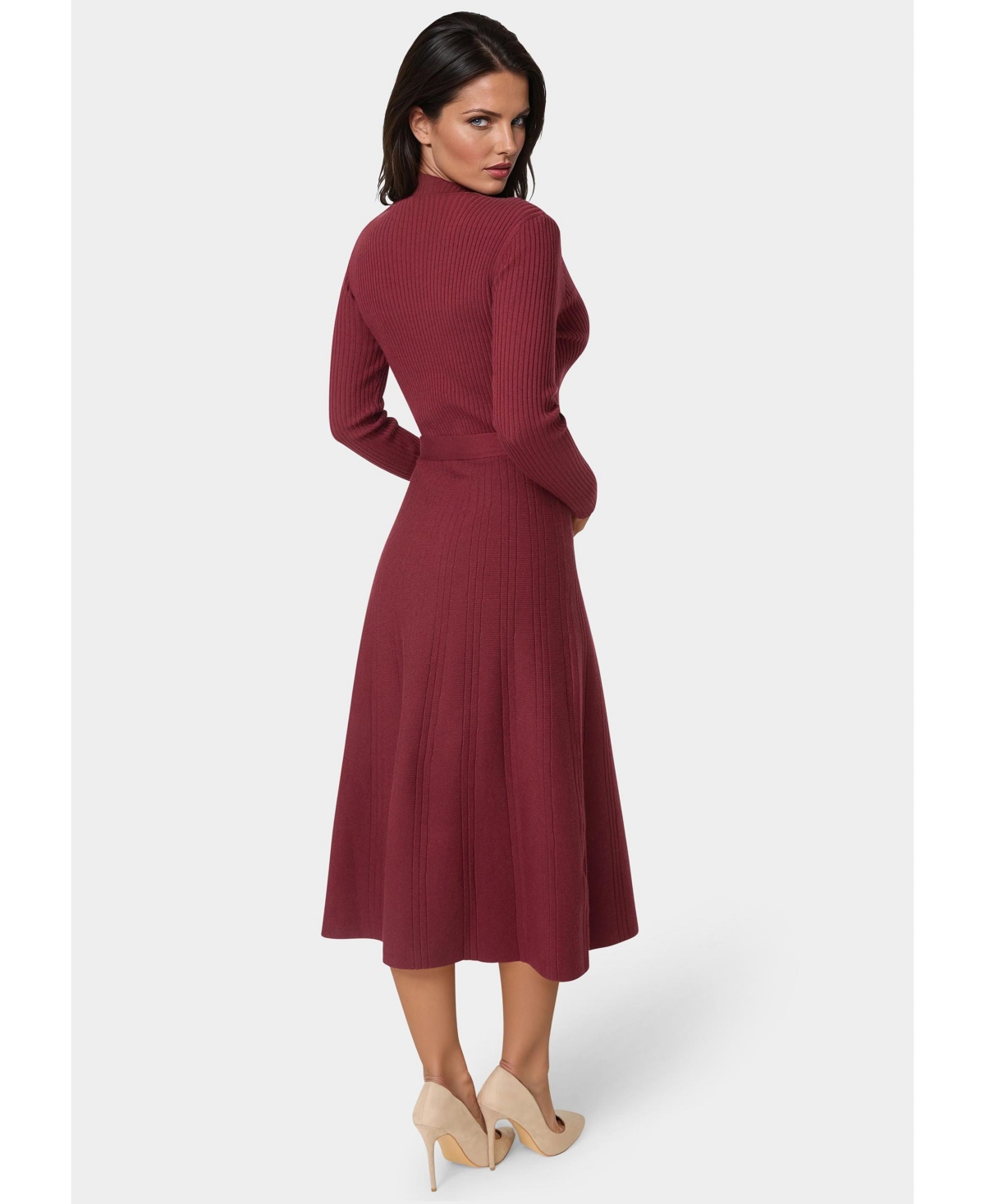 Bebe Women's Fit and Flare Midi Sweater Dress