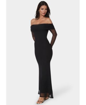 Women's Long Sleeve Off the Shoulder Mesh Maxi Dress