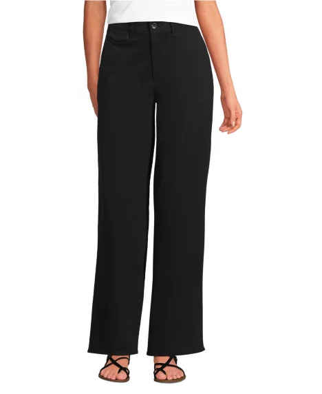 Petite Chino High Rise Rail Straight Leg Pants - Black