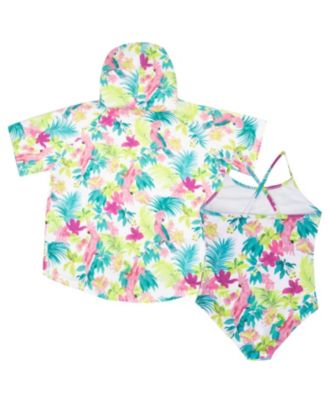 Toddler Girls Tropical Zip-Up Hooded Cover-Up and One-Piece Swimsuit Set