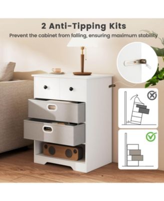 4-Drawer Dresser Modern Chest Storage Organizer with Open Shelves Anti-Tip Kits