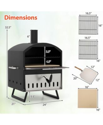 16" Outdoor Pizza Oven with Stone Peel & Grill Racks Folding Legs and Cover