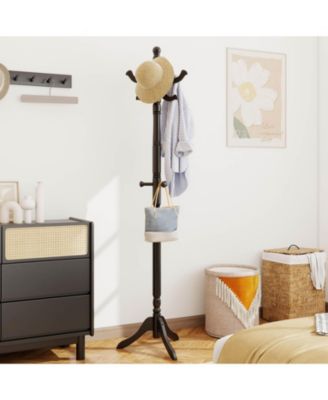 Solid Rubber Wood Coat Rack with 3 Adjustable Heights and 11 Hooks for Hallway