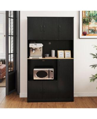 71" Tall Kitchen Pantry Cabinet with Charging Station Microwave Stand & Doors