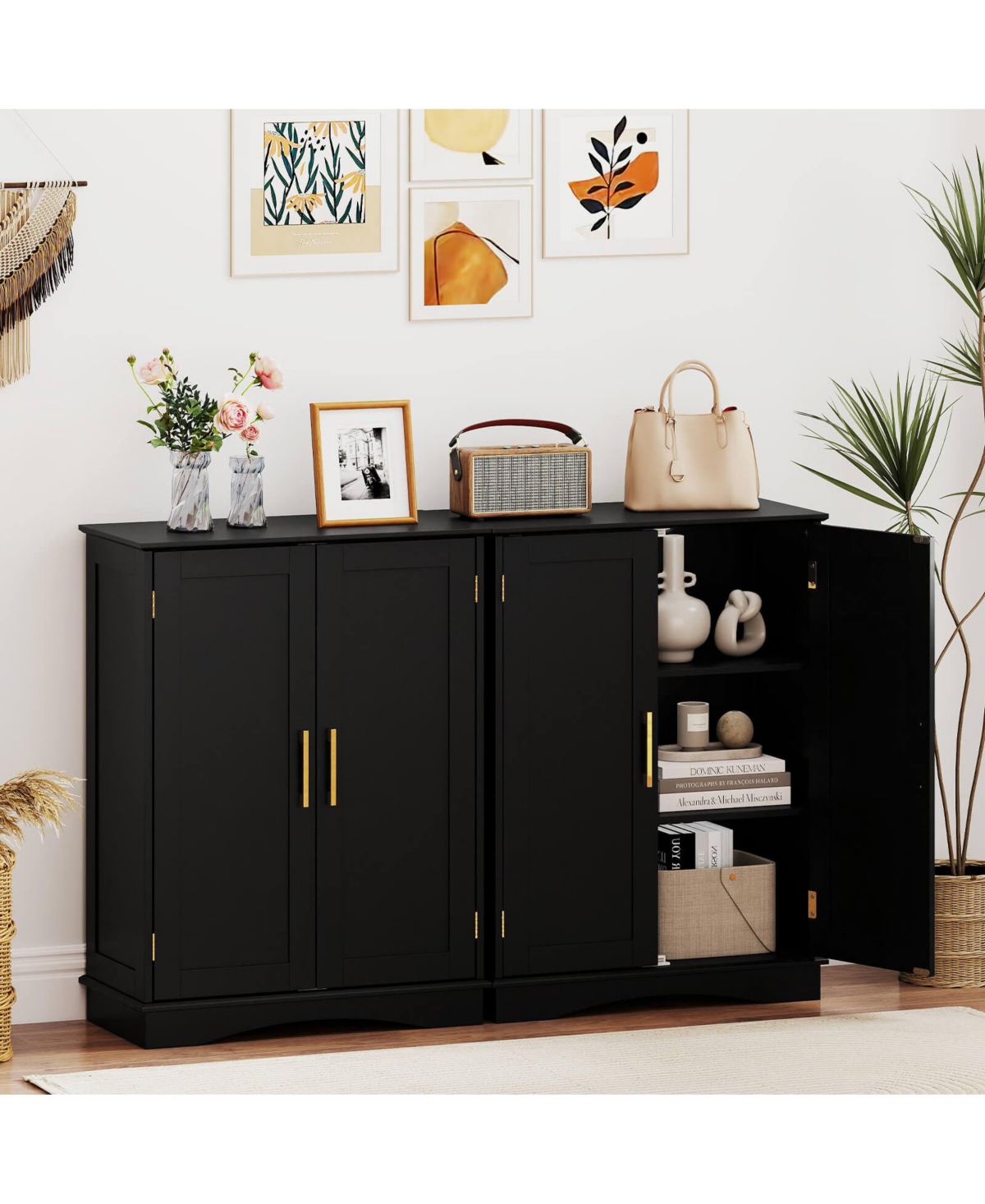 Costway Floor Storage Cabinet Modern Organizer with Adjustable Shelves &2 Doors