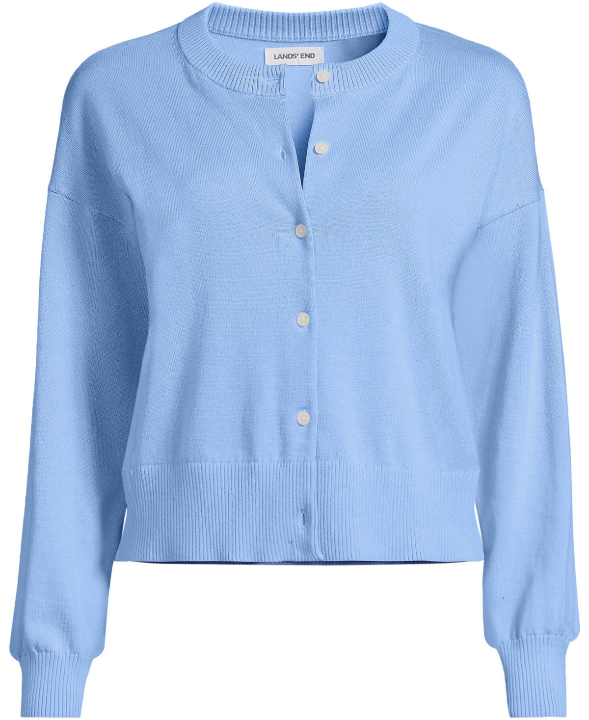 Lands' End Plus Cropped Fine Gauge Crew Neck Cardigan Sweater