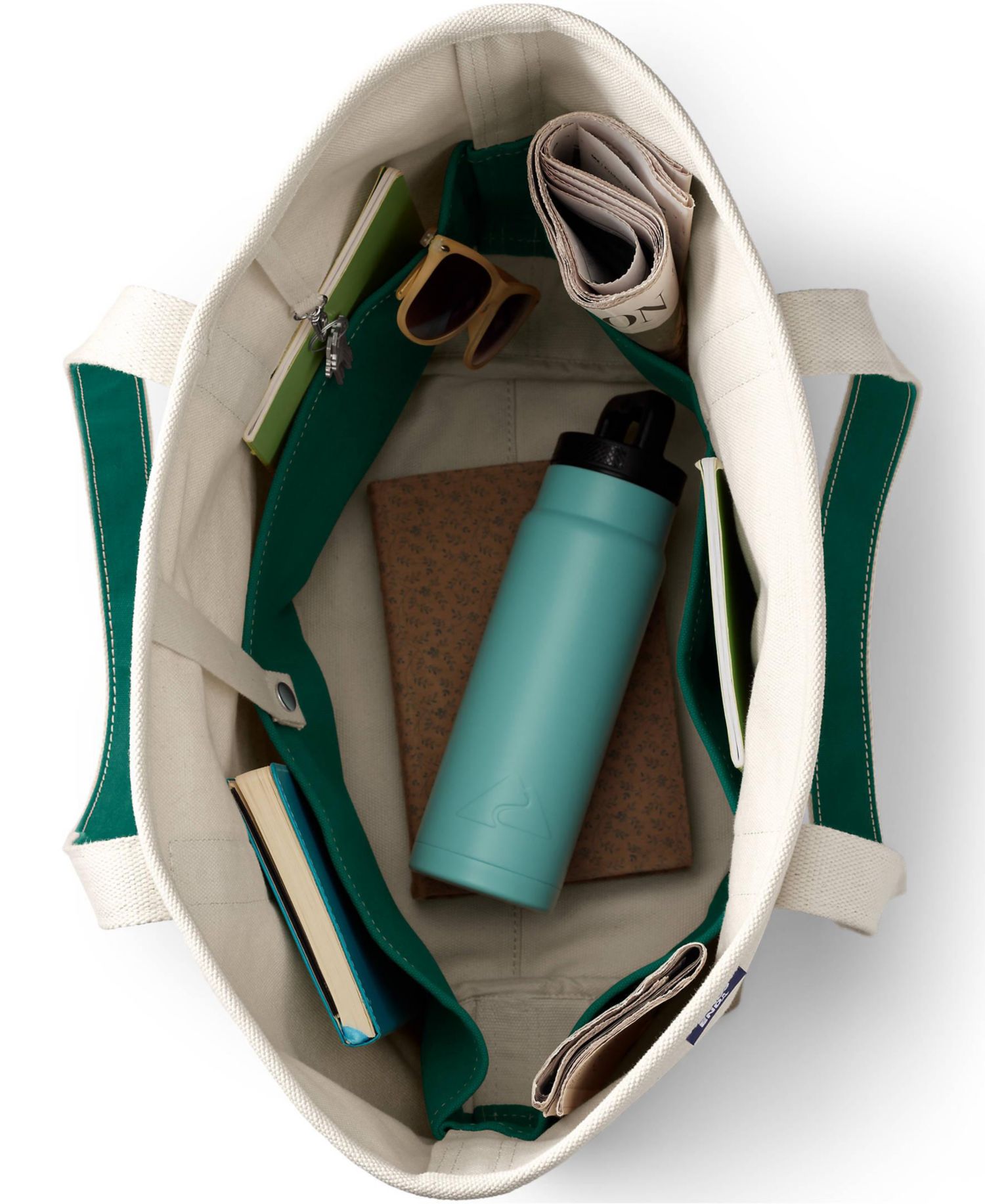 Large Print 5 Pocket Open Top Long Handle Canvas Tote Bag