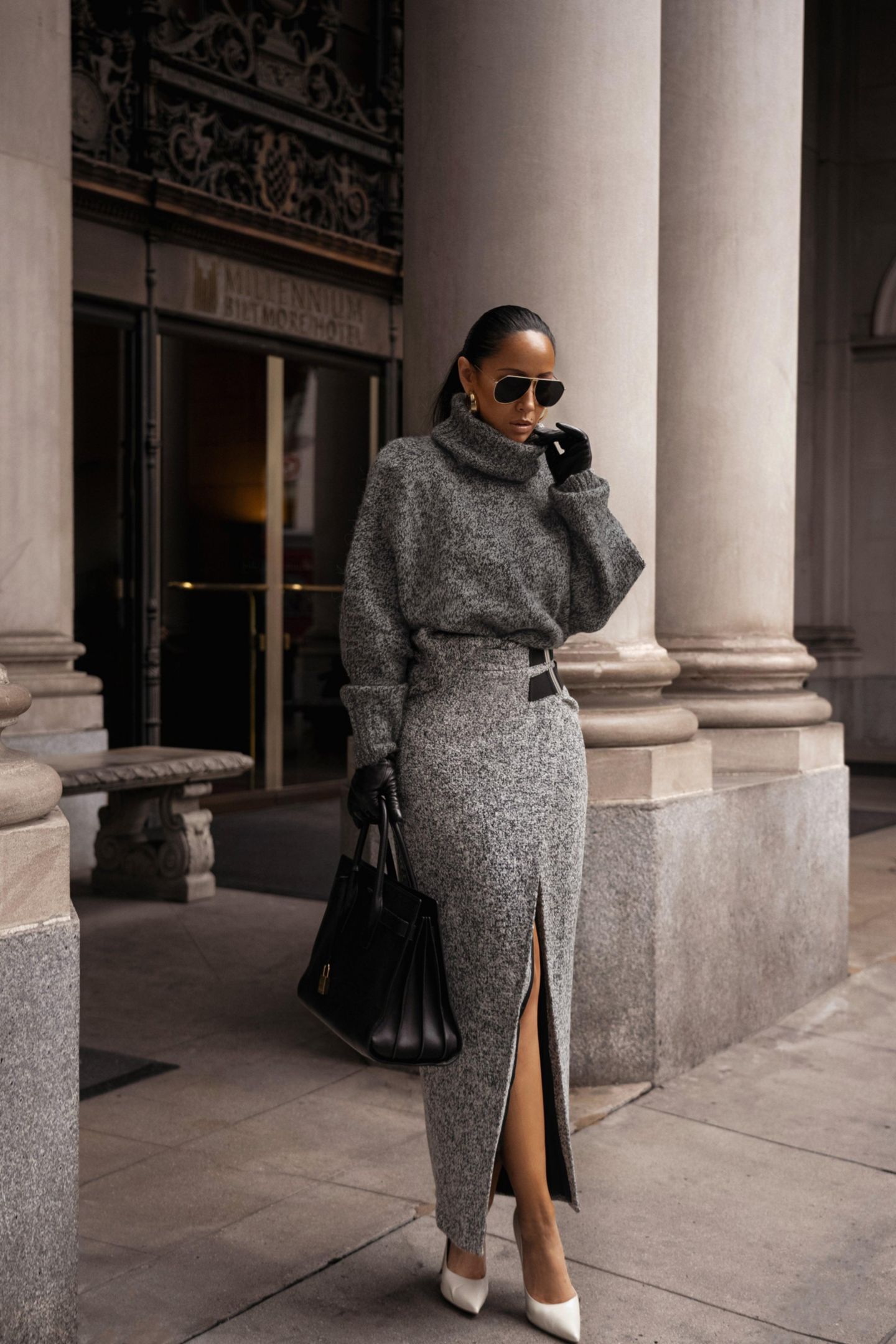 Женская юбка JLUXLABEL Gisele Tweed Slit, цвет: Серый — фото 6