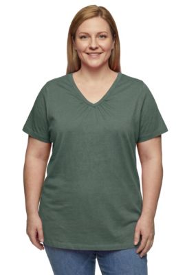 Plus Size Women's Perfect Short-Sleeve Shirred V-Neck Tunic Top