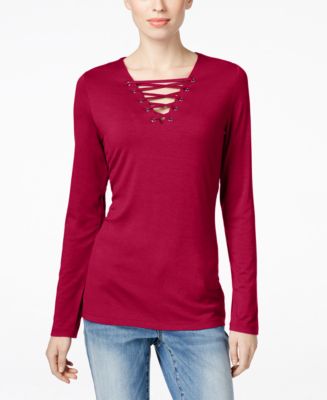 INC International Concepts Petite Lace-Up Top, Created for Macy's ...