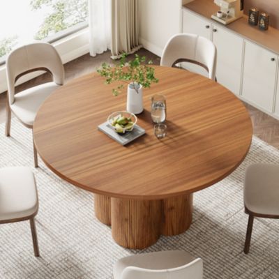 47-Inch Fluted Farmhouse Round Dining Room Table for 4-6 Kitchen Use