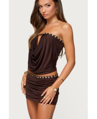 Womens Giana Iridescent Strapless Cowl Neck Top