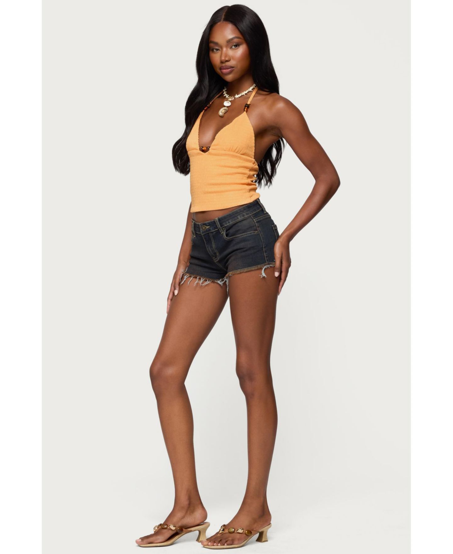 Женский топ Edikted Atlas Scrunch Bead Halter, цвет: Оранжевый — фото 2