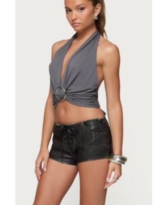 Womens Nessie Metal Ring Backless Halter Top