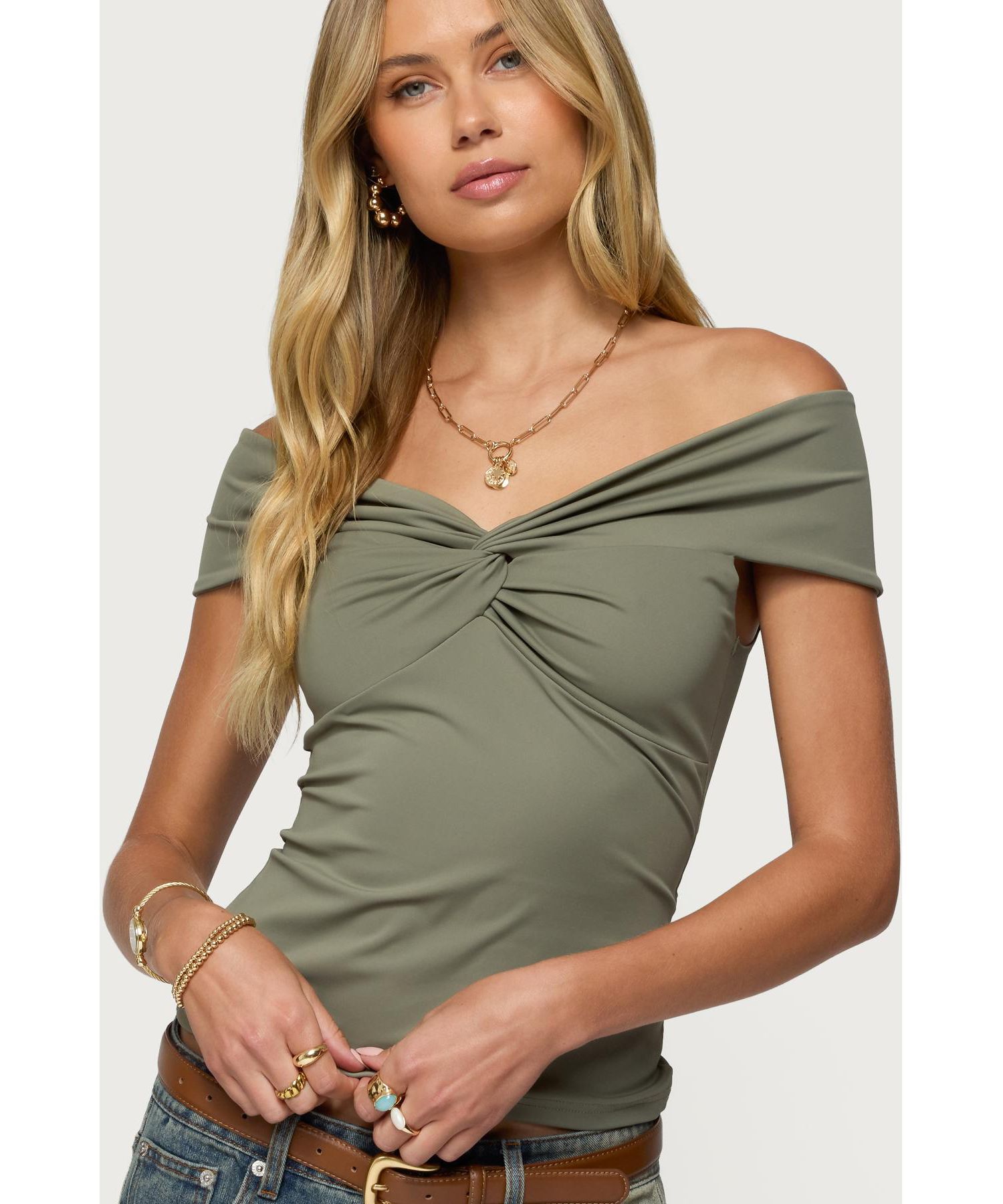 Womens Twisted Front Off Shoulder Top