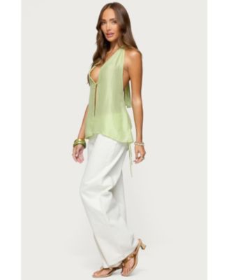 Women's Silky Look Split Front Halter Top